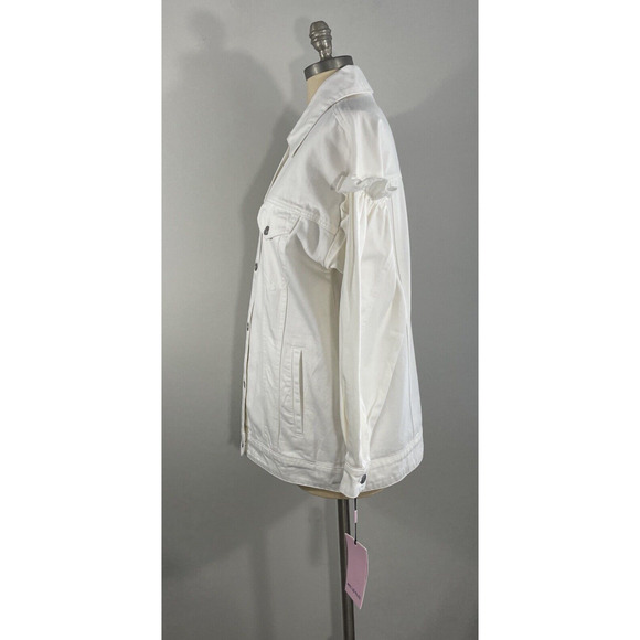 AVEC LES FILLES Oversized Denim Jean Jacket Off White Ruffled Feminine Sleeve M - Picture 2 of 16